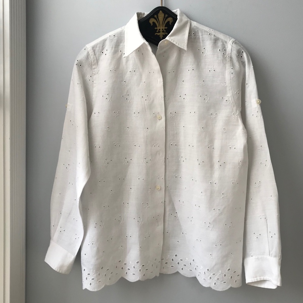 Ralph Lauren Broderie Anglaise Linen Shirt Size S